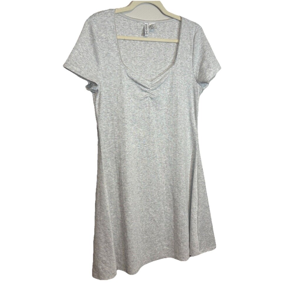 H&M‎ XL Coquette Dress Romantic Balletcore Preppy Jersey Knit Grey Skater Womens